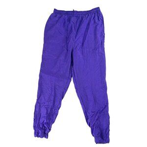 VTG Purple Tapered Leg Nylon Elastic Waist Lined Windbreaker Track Pants